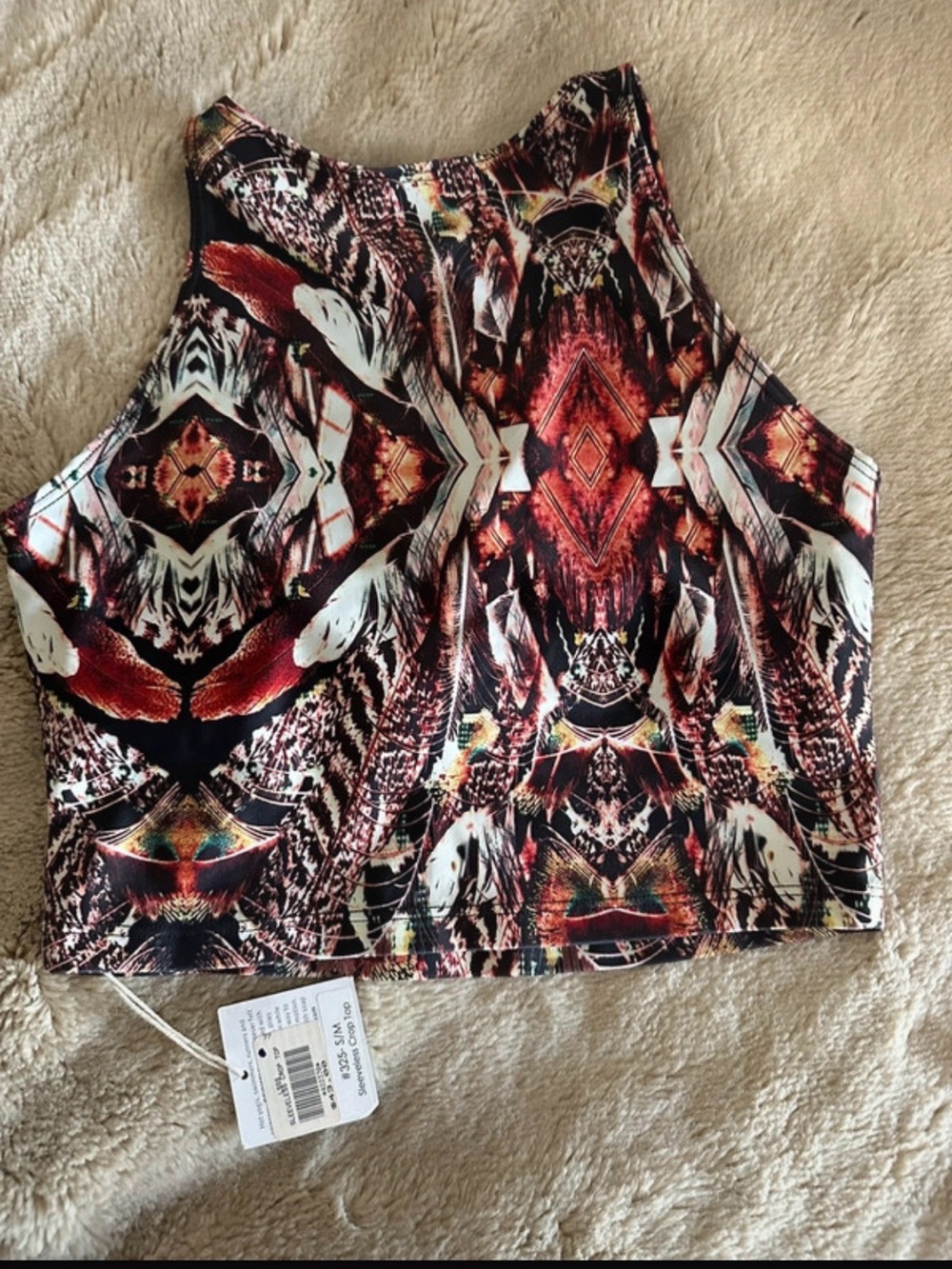 Onzie Sleeveless Crop Top Abstract Print S/M NWT - Picture 5 of 7